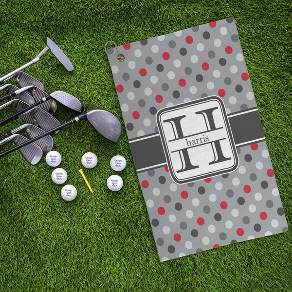 Red & Gray Polka Dots Microfiber Golf Towels - LIFESTYLE