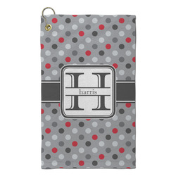 Red & Gray Polka Dots Microfiber Golf Towel - Small (Personalized)