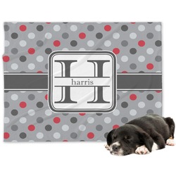 Red & Gray Polka Dots Dog Blanket - Large (Personalized)