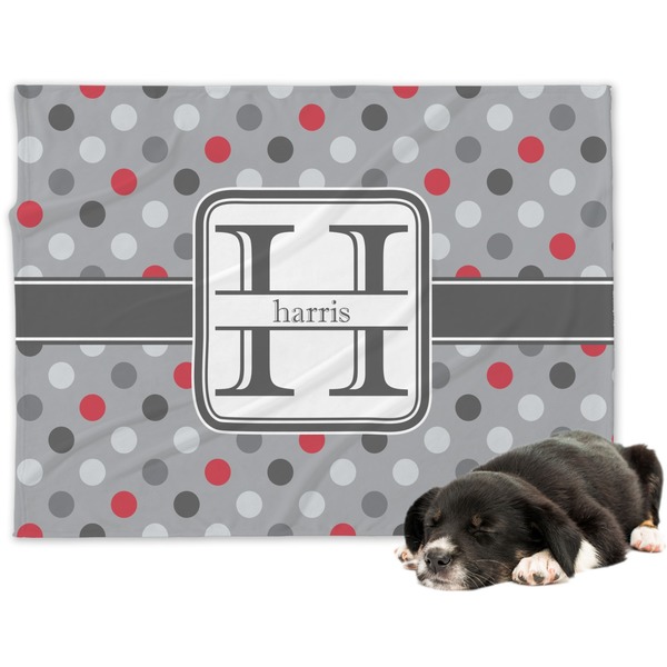 Custom Red & Gray Polka Dots Dog Blanket (Personalized)