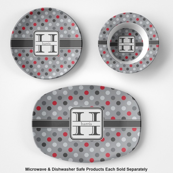 Red & Gray Polka Dots Microwave & Dishwasher Safe CP Plastic Dishware - Group