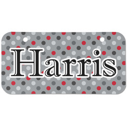 Red & Gray Polka Dots Mini/Bicycle License Plate (2 Holes) (Personalized)