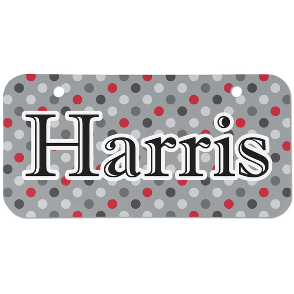 Custom Red & Gray Polka Dots Mini/Bicycle License Plate (2 Holes) (Personalized)