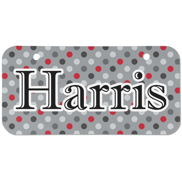 Red & Gray Polka Dots Mini Bicycle License Plate - Two Holes
