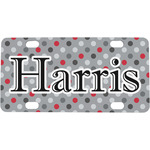 Red & Gray Polka Dots Mini / Bicycle License Plate (4 Holes) (Personalized)
