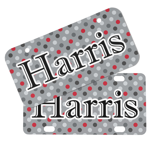 Red & Gray Polka Dots Mini License Plates - MAIN (4 and 2 Holes)