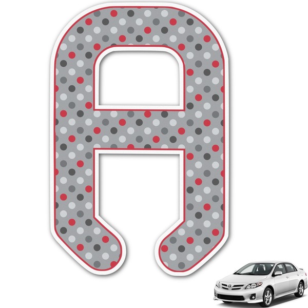 Custom Red & Gray Polka Dots Monogram Car Decal (Personalized)
