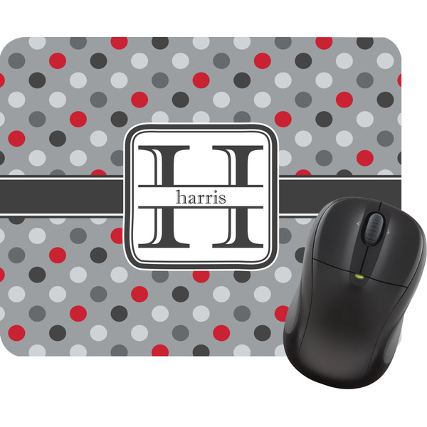 Custom Red & Gray Polka Dots Rectangular Mouse Pad (Personalized)