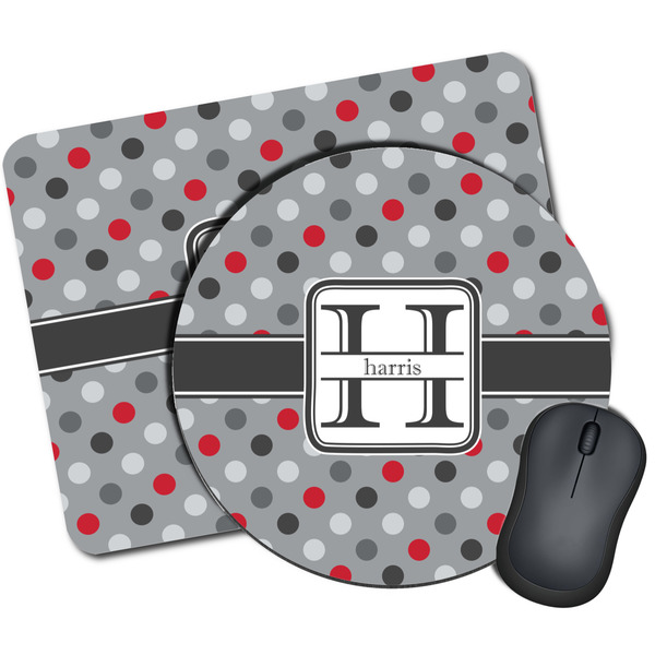 Custom Red & Gray Polka Dots Mouse Pad (Personalized)