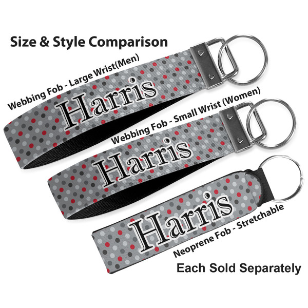 Red & Gray Polka Dots Multiple Key Ring comparison sizes