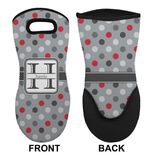 Red & Gray Polka Dots Neoprene Oven Mitt (Front & Back)
