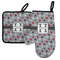 Red & Gray Polka Dots Left Oven Mitt & Pot Holder Set w/ Name and Initial