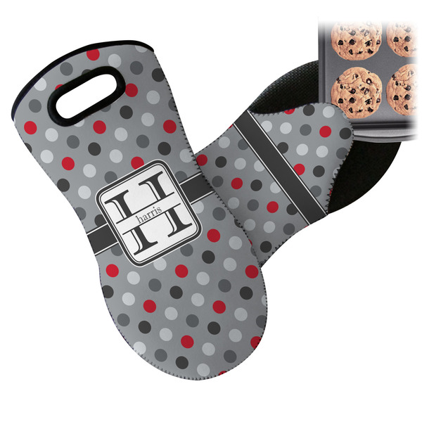 Red & Gray Polka Dots Neoprene Oven Mitt