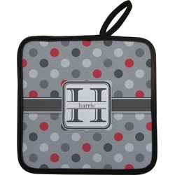 Red & Gray Polka Dots Pot Holder w/ Name and Initial