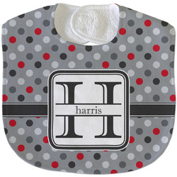 Red & Gray Polka Dots Velour Baby Bib w/ Name and Initial