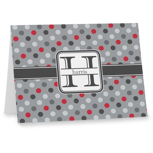 Custom Red & Gray Polka Dots Note cards (Personalized)
