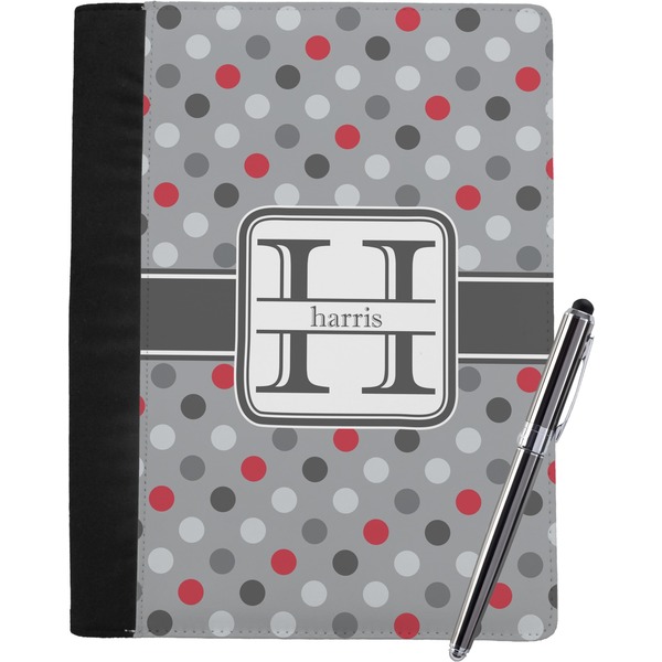 Custom Red & Gray Polka Dots Notebook Padfolio - Large w/ Name and Initial