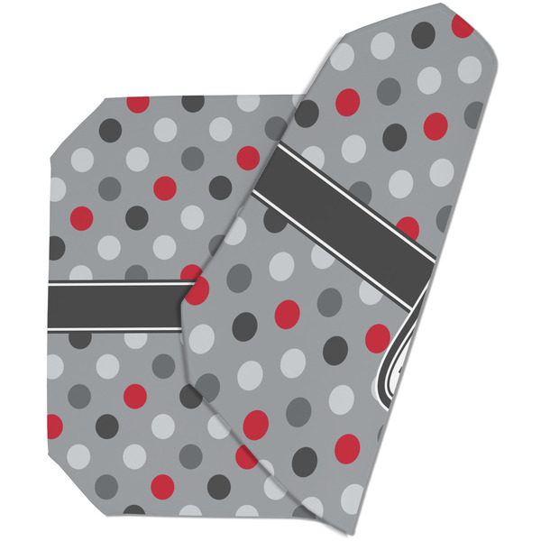 Custom Red & Gray Polka Dots Dining Table Mat - Octagon (Double-Sided) w/ Name and Initial