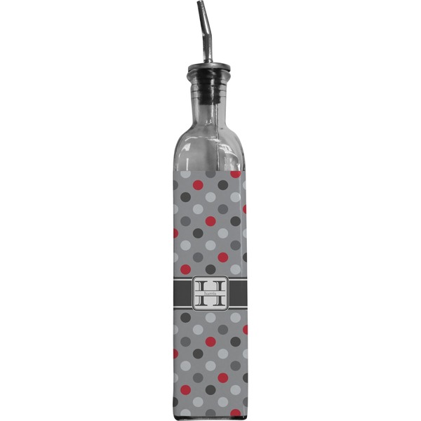 Custom Red & Gray Polka Dots Oil Dispenser Bottle (Personalized)