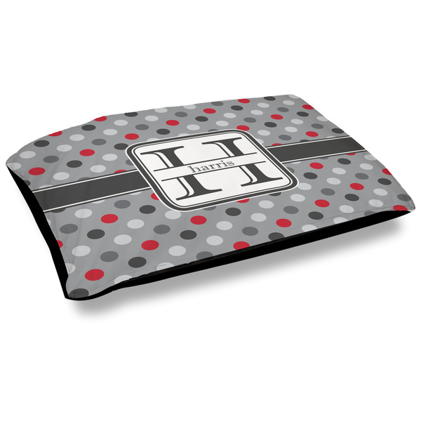 Custom Red & Gray Polka Dots Dog Bed w/ Name and Initial