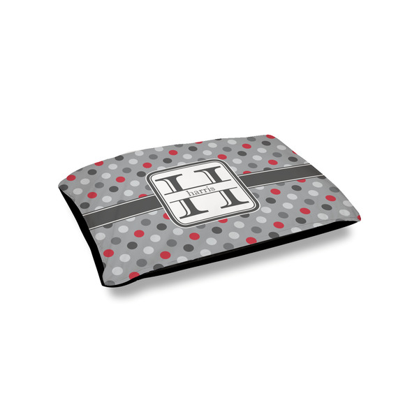 Custom Red & Gray Polka Dots Outdoor Dog Bed - Small (Personalized)