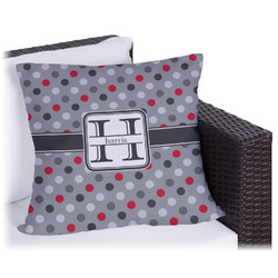 Red & Gray Polka Dots Outdoor Pillow (Personalized)