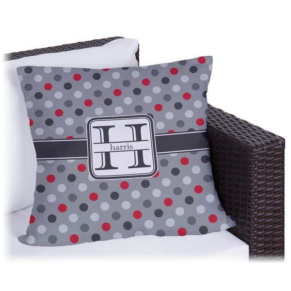 Custom Red & Gray Polka Dots Outdoor Pillow - 16" (Personalized)