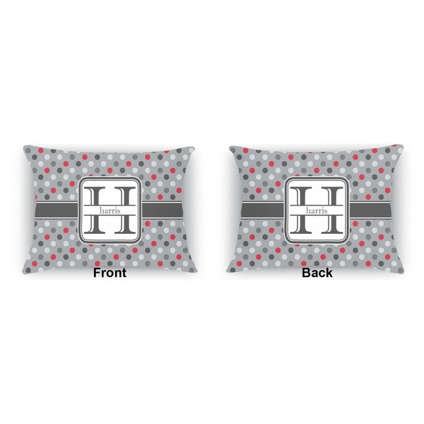 Red & Gray Polka Dots  Outdoor Rectangular Throw Pillow (Front and Back)