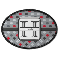 Red & Gray Polka Dots Iron On Oval Patch w/ Name and Initial
