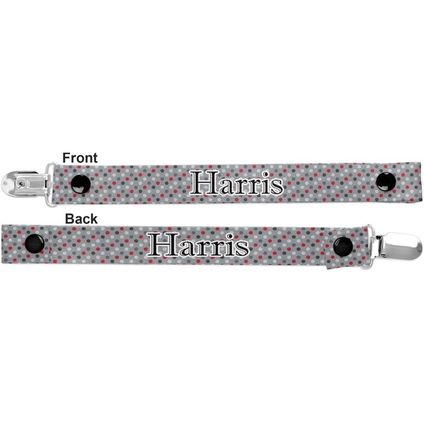 Red & Gray Polka Dots Pacifier Clip - Front and Back