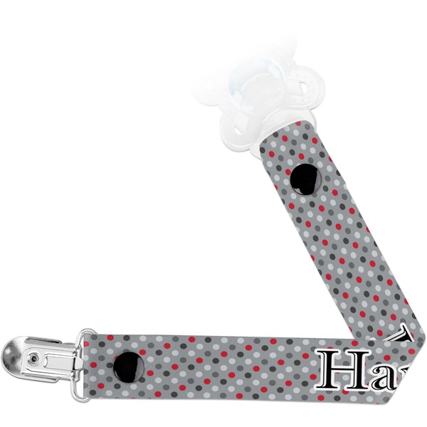 Custom Red & Gray Polka Dots Pacifier Clip (Personalized)