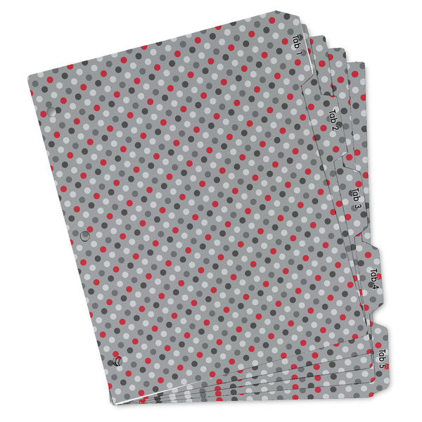 Custom Red & Gray Polka Dots Binder Tab Divider Set (Personalized)