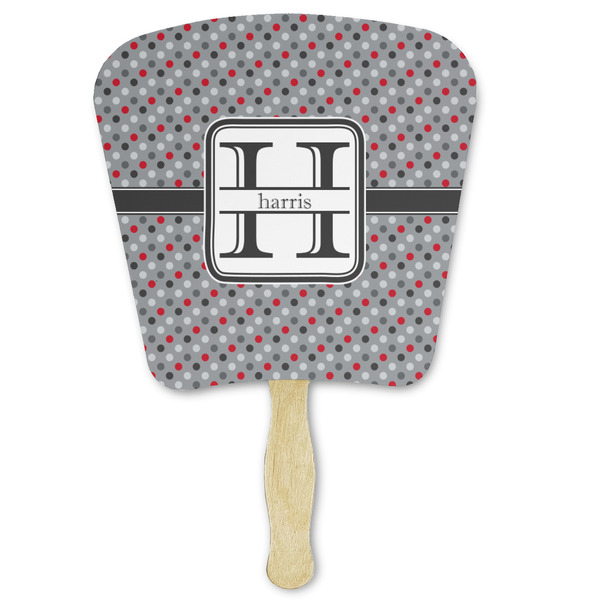 Custom Red & Gray Polka Dots Paper Fan (Personalized)