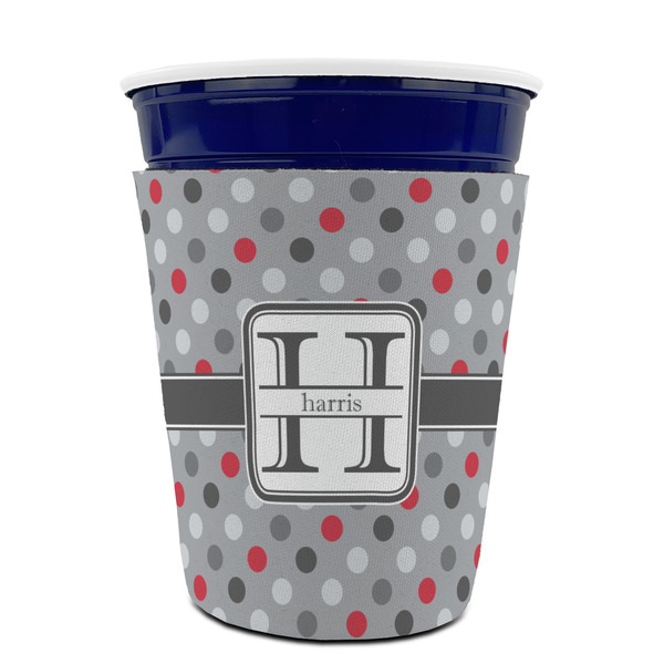 Red & Gray Polka Dots Party Cup Sleeves - without bottom - FRONT (on cup)