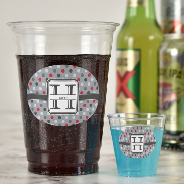 Red & Gray Polka Dots Party Cups - 16oz - In Context