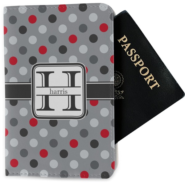 Custom Red & Gray Polka Dots Passport Holder - Fabric (Personalized)
