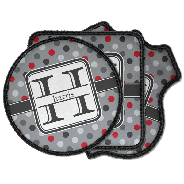 Custom Red & Gray Polka Dots Iron on Patches (Personalized)