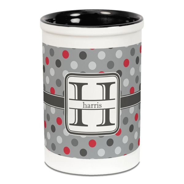 Red & Gray Polka Dots Pencil Holder - Black