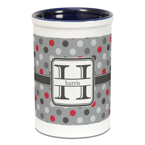 Red & Gray Polka Dots Pencil Holder - Blue