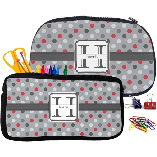 Red & Gray Polka Dots Pencil / School Supplies Bags Small and Medium