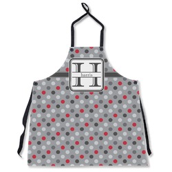 Red & Gray Polka Dots Apron Without Pockets w/ Name and Initial