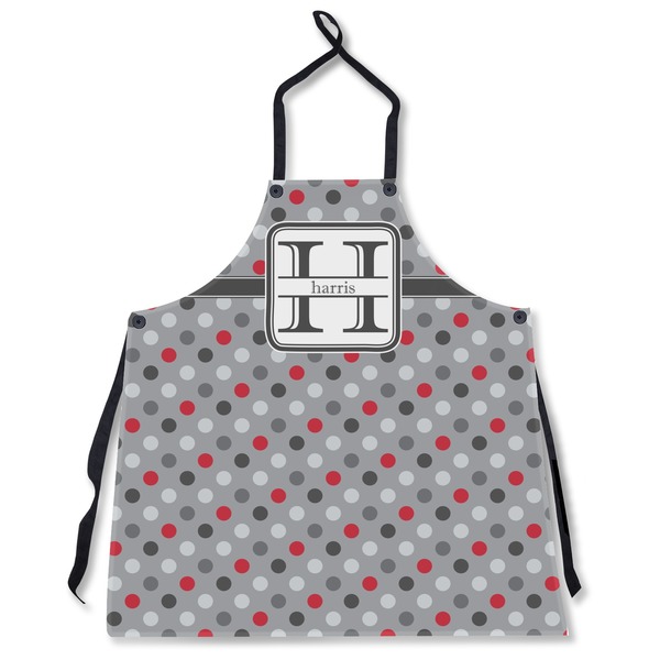 Custom Red & Gray Polka Dots Apron Without Pockets w/ Name and Initial