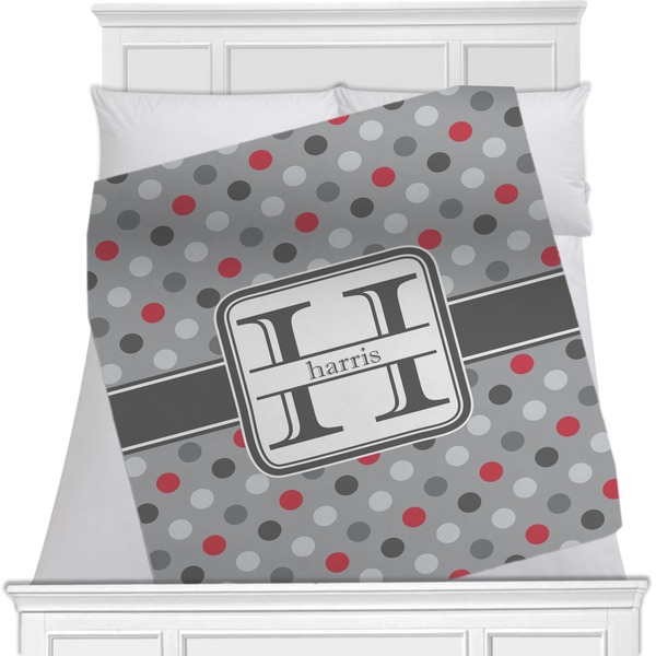 Custom Red & Gray Polka Dots Minky Blanket - Toddler / Throw - 60"x50" - Double Sided (Personalized)