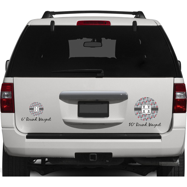 Red & Gray Polka Dots Personalized Car Magnets on Ford Explorer