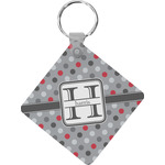 Red & Gray Polka Dots Diamond Plastic Keychain w/ Name and Initial