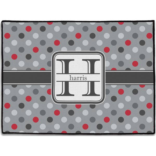 Custom Red & Gray Polka Dots Door Mat (Personalized)
