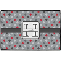 Red & Gray Polka Dots Door Mat - 36"x24" (Personalized)