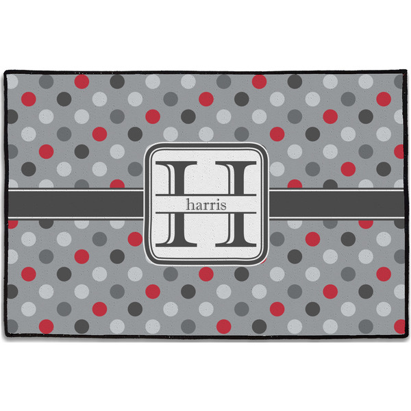 Red & Gray Polka Dots Personalized Door Mat - 36x24 (APPROVAL)