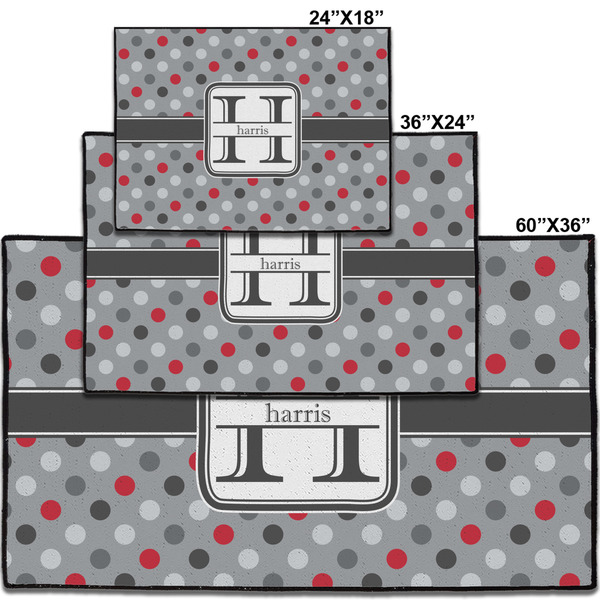 Red & Gray Polka Dots Personalized Door Mat - Group Parent IMF