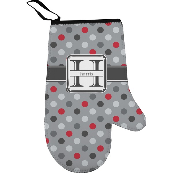 Red & Gray Polka Dots Personalized Oven Mitt